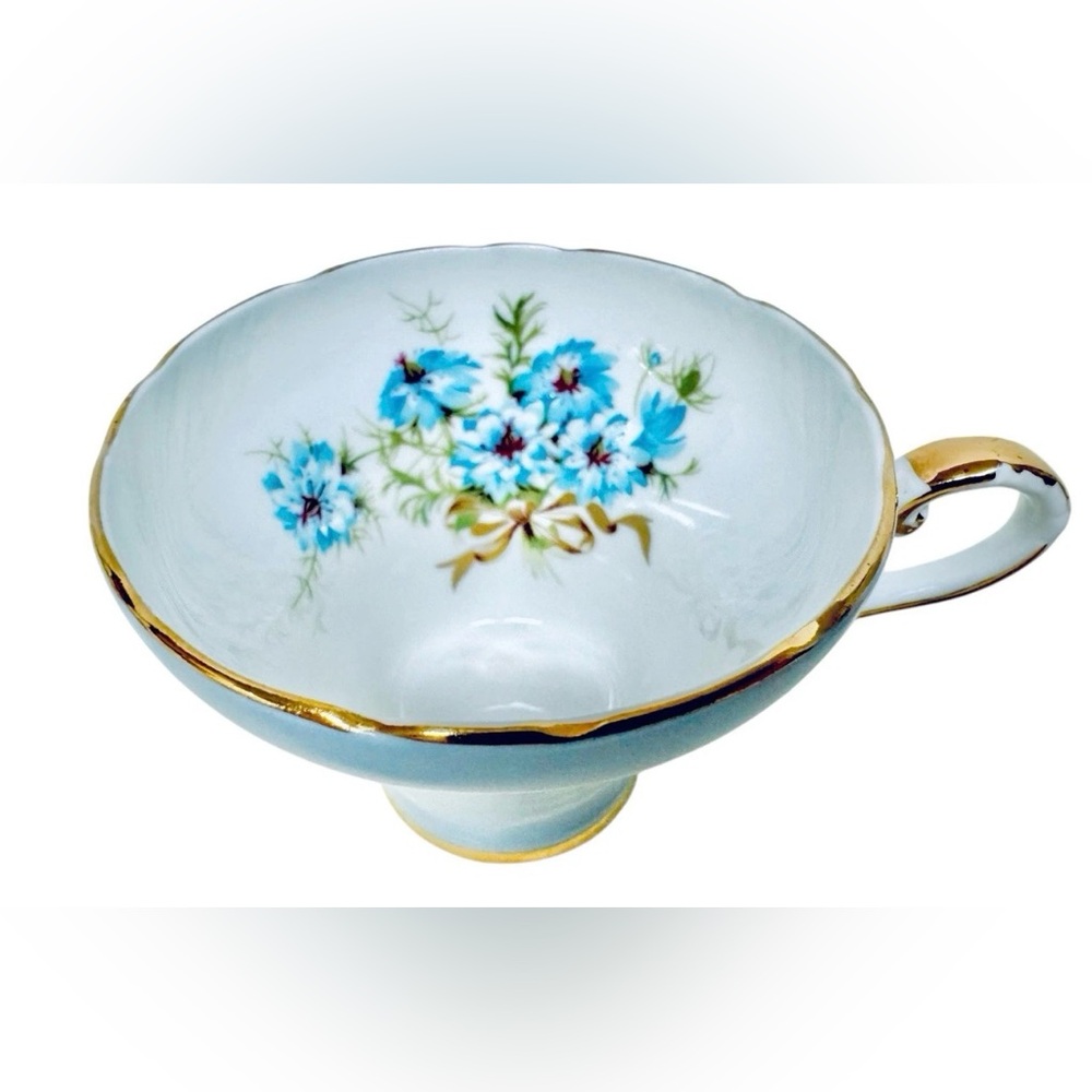 Aynsley England Vintage 50's Blue Bone China #26 Nigella Flower Tea Cup & Saucer - Picture 14 of 16